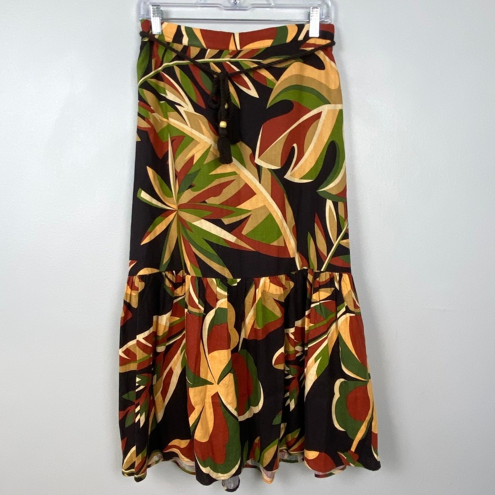 House of Harlow 1960 Tiered Linen Blend Midi Skirt Earth Tones Boho Fairy Small - Picture 2 of 10
